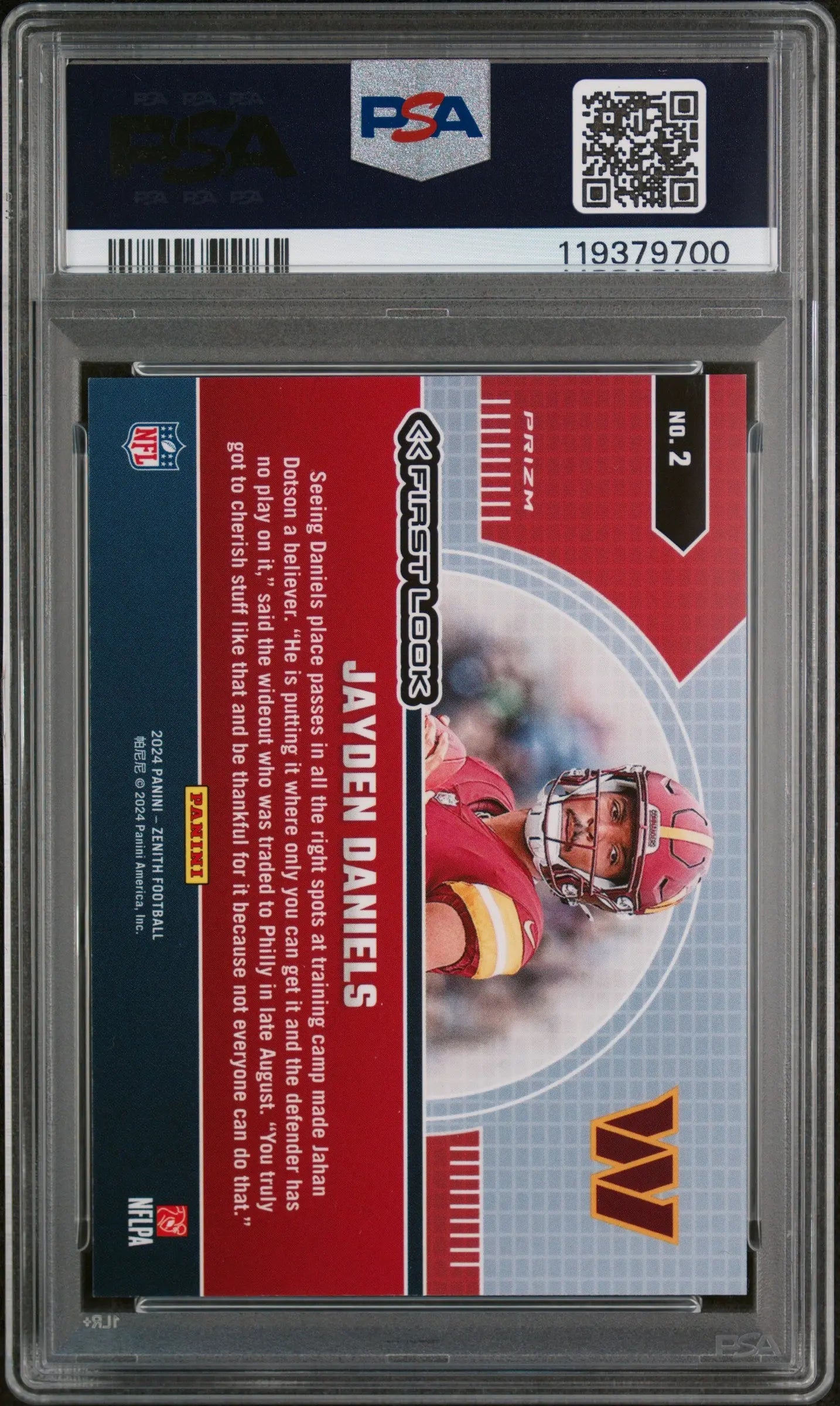 2024 Panini Zenith First Look Jayden Daniels RC Rookie PSA 10 Commanders 