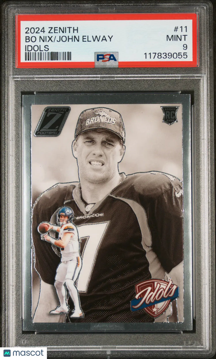 2024 Panini Zenith Football Idols John Elway Bo Nix RC Rookie PSA 9 