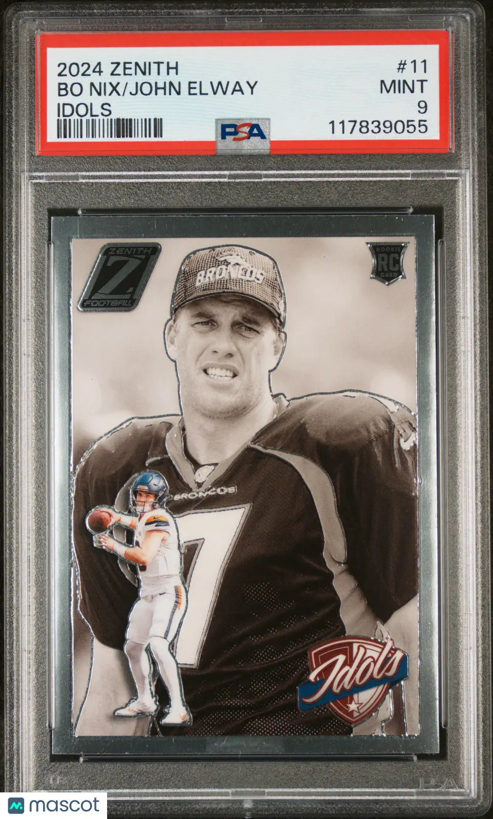 2024 Panini Zenith Football Idols John Elway Bo Nix RC Rookie PSA 9 