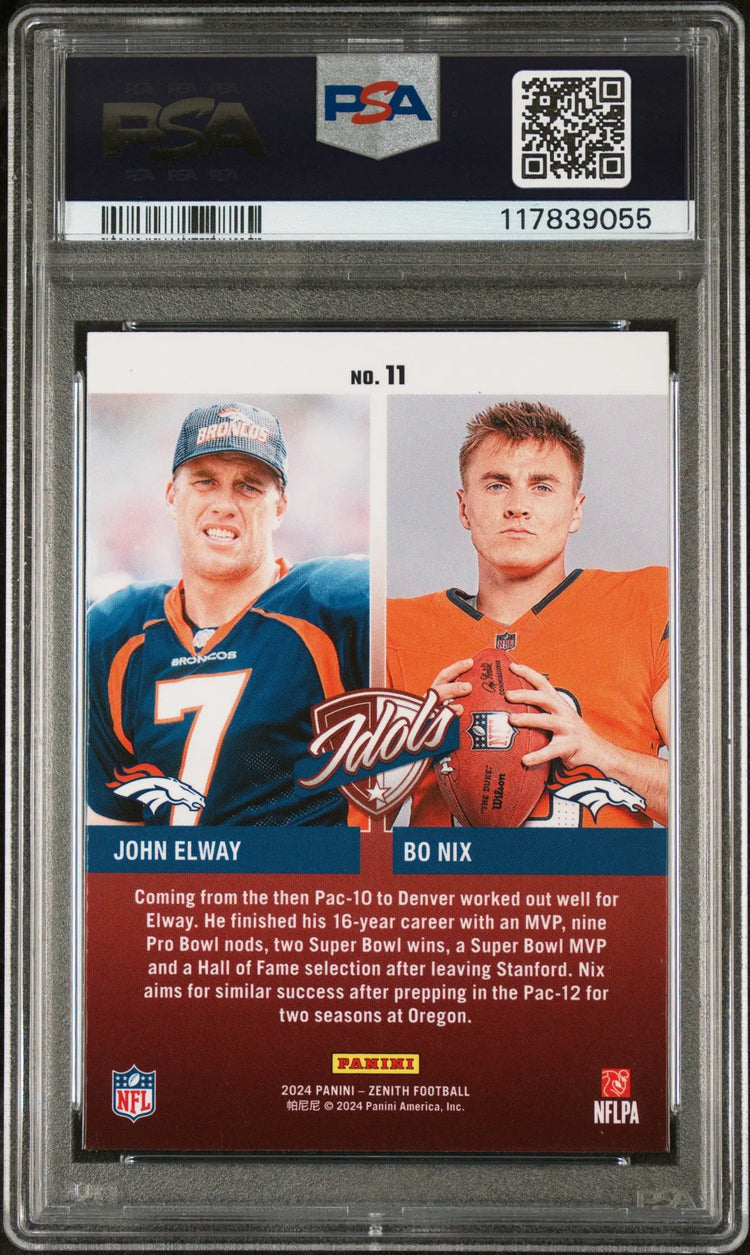 2024 Panini Zenith Football Idols John Elway Bo Nix RC Rookie PSA 9 