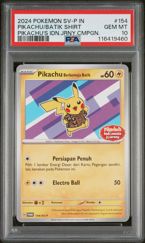 2024 Pokemon Indonesian SV-P Promo Pikachu Batik Shirt Pikachu's BB. 154 PSA 10 