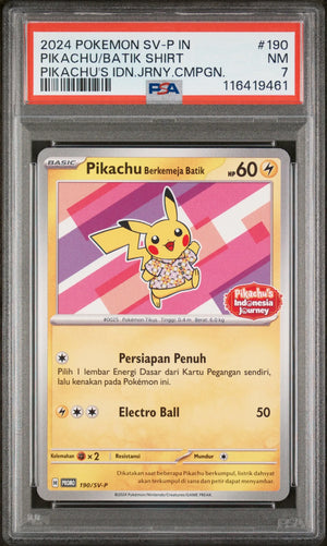 2024 Pokemon Indonesian SV-P Promo Pikachu Batik Shirt Pikachu's BB. 190 PSA 7 