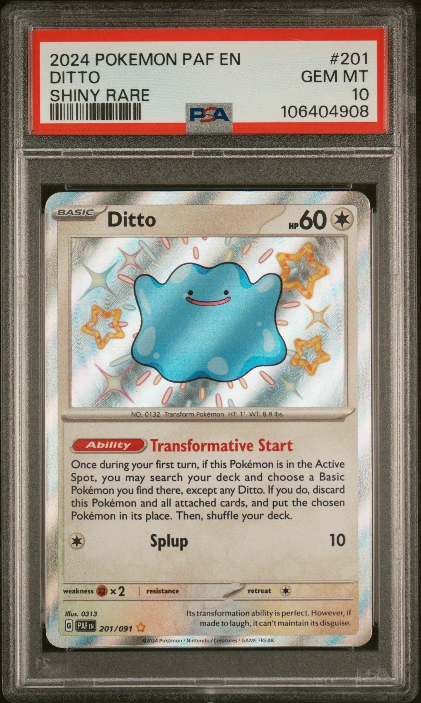 2024 Pokemon Paldean Fates Shiny Rare Ditto PSA 10 201/091 