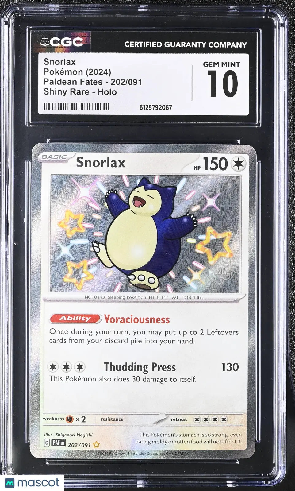 2024 Pokemon Paldean Fates Snorlax Holo Shiny Rare Shiny Rare CGC 10 