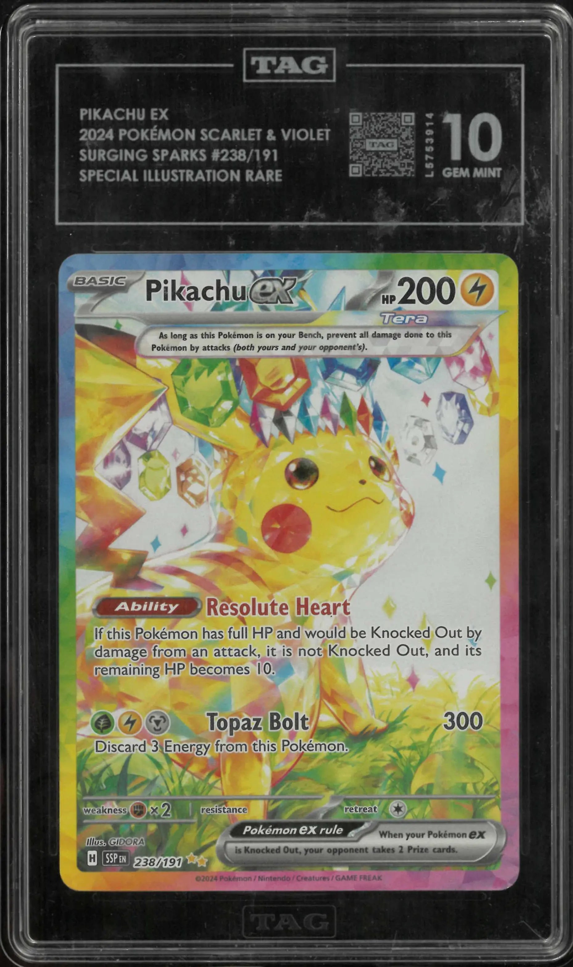 2024 Pokemon SV08 Surging Sparks 238/191 Pikachu ex TAG 10 