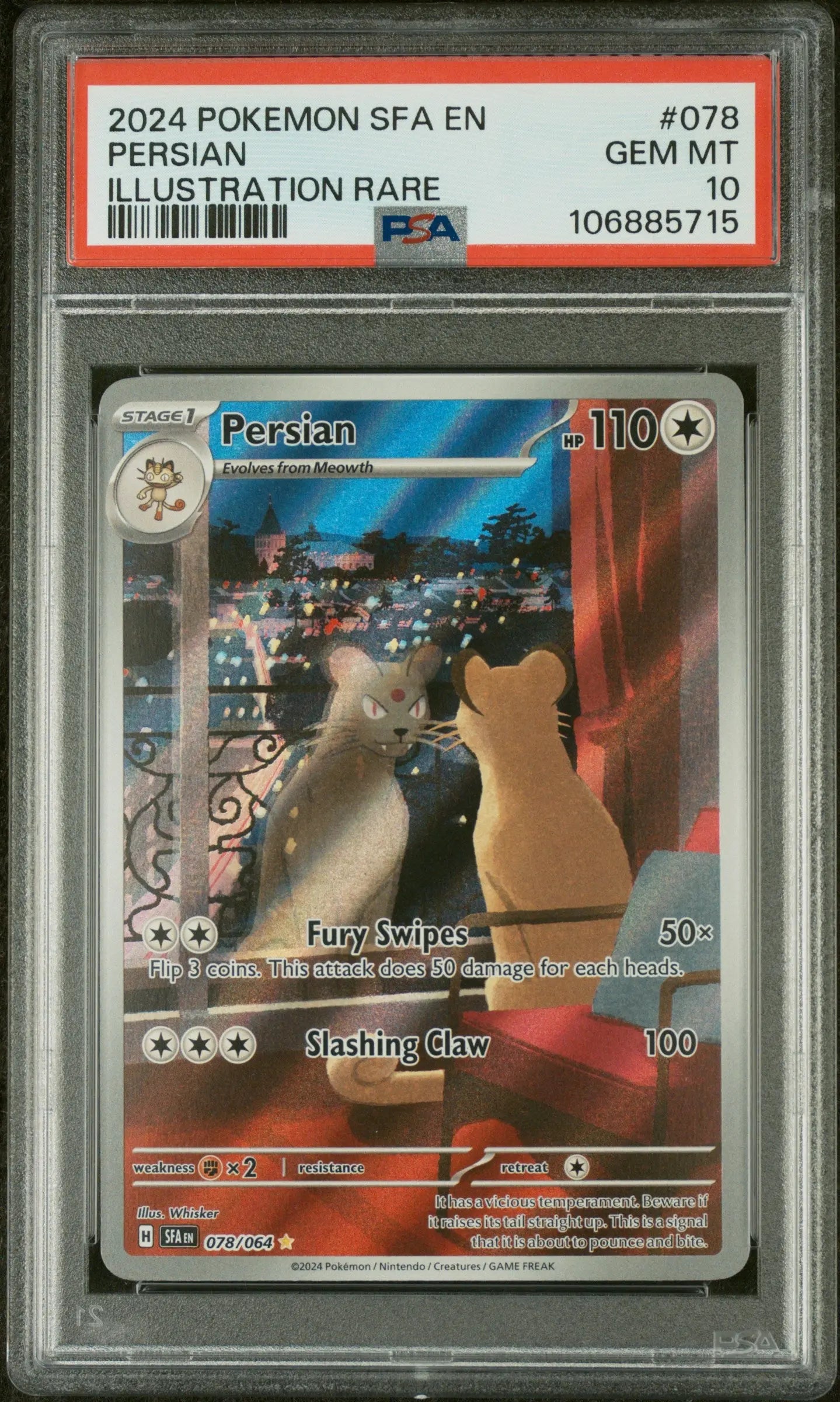 2024 Pokemon Shrouded Fable Persian Illustration Rare 078/064 PSA 10 