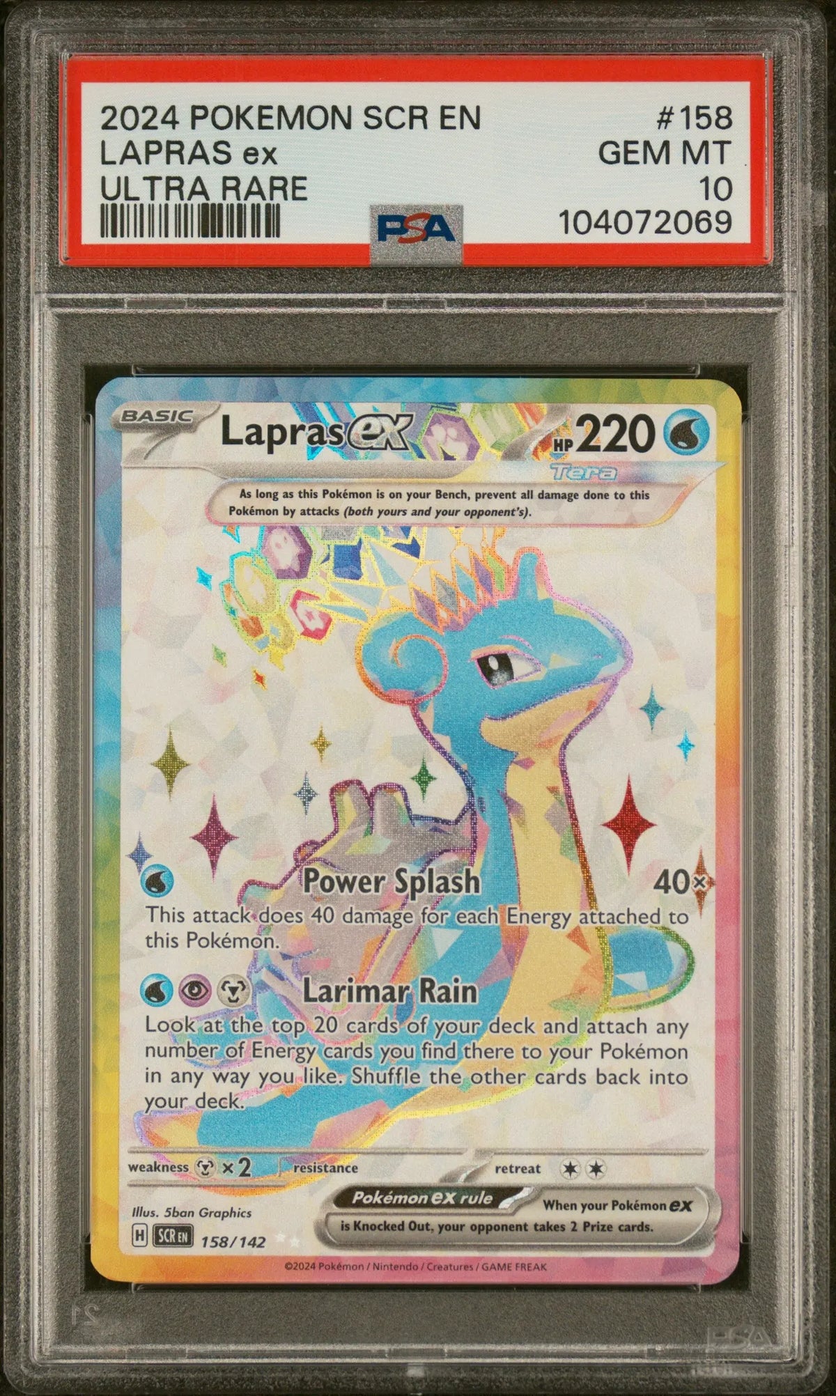 2024 Pokemon Stellar Crown Lapras Ex 158/142 PSA 10 