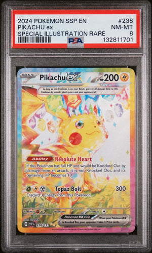 2024 Pokemon Surging Sparks 238/191 Pikachu Ex Special Illustration Rare PSA 8 