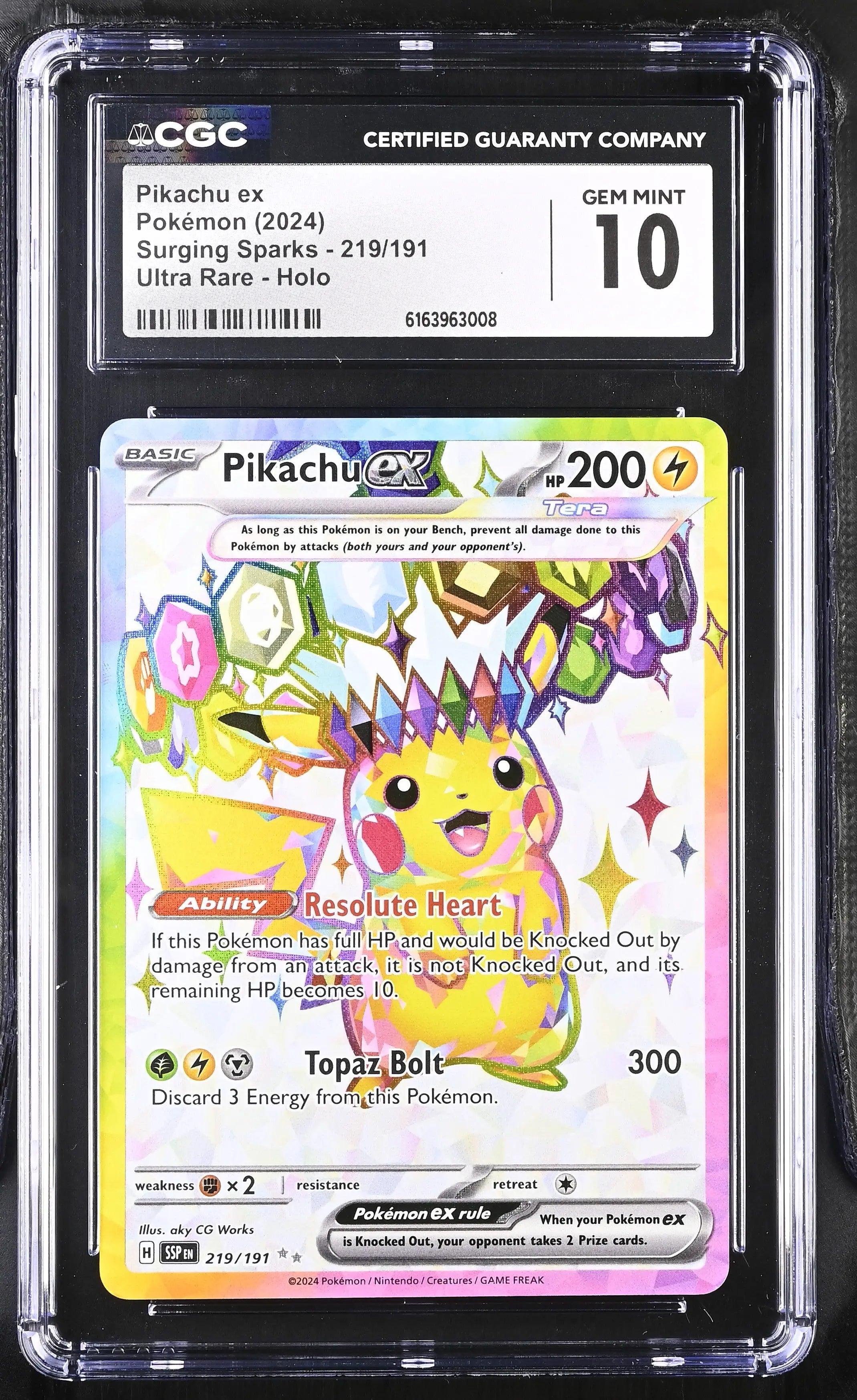 2024 Pokemon Surging Sparks Pikachu ex 219/191 CGC 10 
