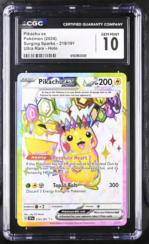 2024 Pokemon Surging Sparks Pikachu ex 219/191 CGC 10 