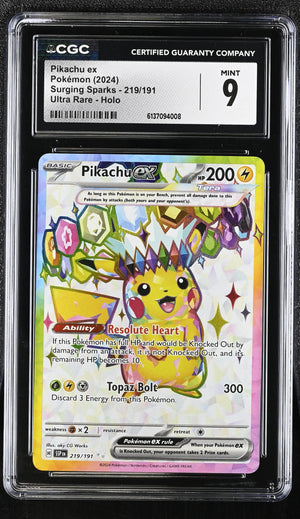 2024 Pokemon Surging Sparks Pikachu ex Holo Ultra Rare CGC 9 219/191 