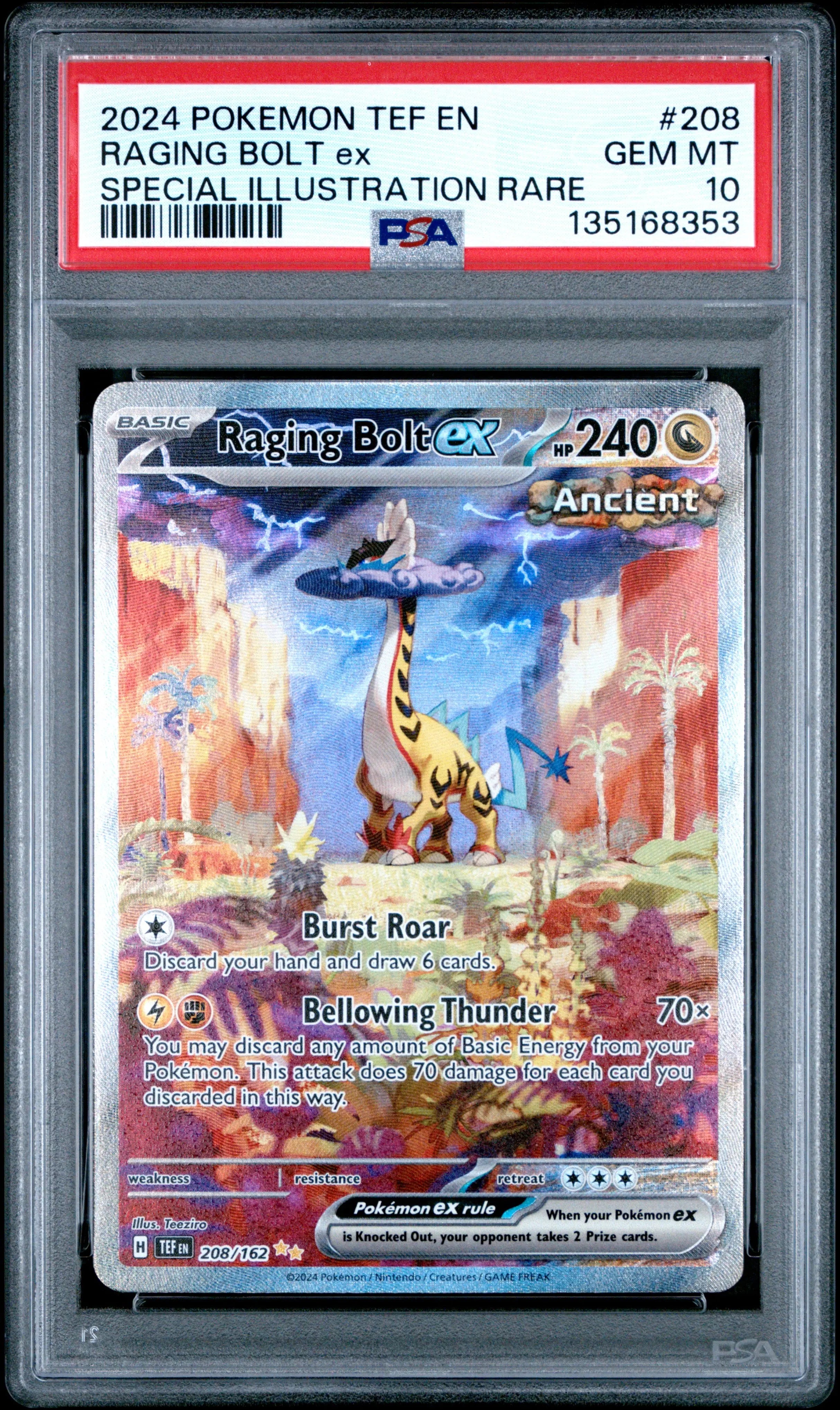 2024 Pokemon Temporal Forces Raging Bolt Ex SIR 208/162 PSA 10 