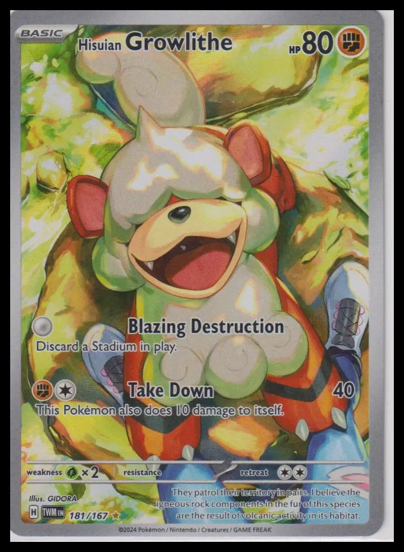 2024 Pokemon Twilight Masquerade Hisuian Growlithe Illustration Rare 181/167 