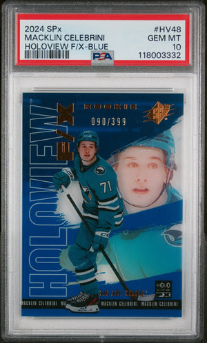 2024 SPX Holoview F/X Rookie Macklin Celebrini Blue /399 RC PSA 10 