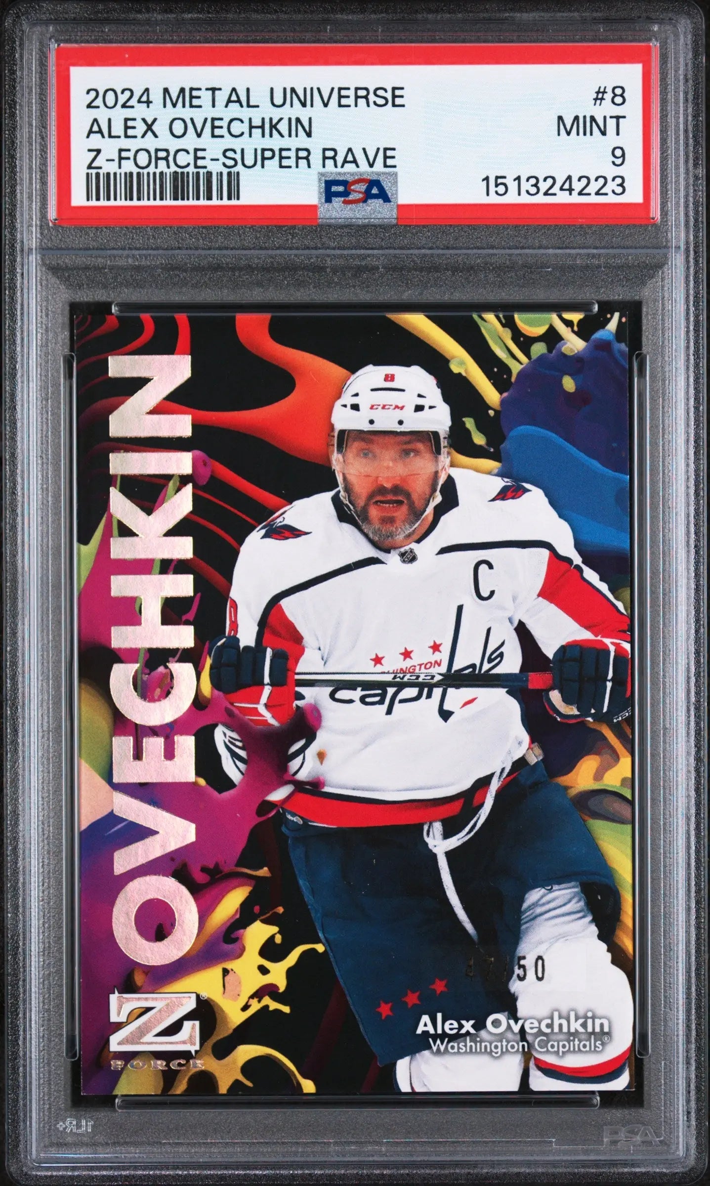 2024 Skybox Metal Universe Z-Force Alex Ovechkin Super Rave /50 PSA 9 