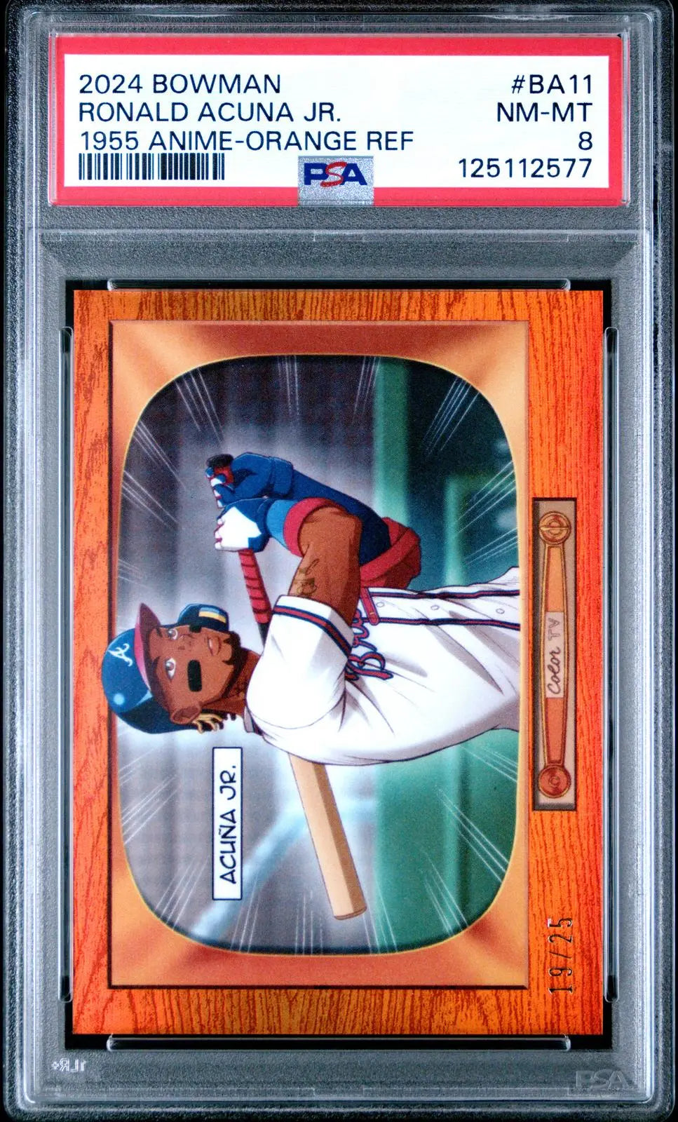 2024 Topps 1955 Bowman Anime Ronald Acuna Jr. Orange Refractor /25 SSP PSA 8 