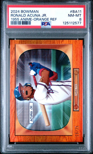 2024 Topps 1955 Bowman Anime Ronald Acuna Jr. Orange Refractor /25 SSP PSA 8 
