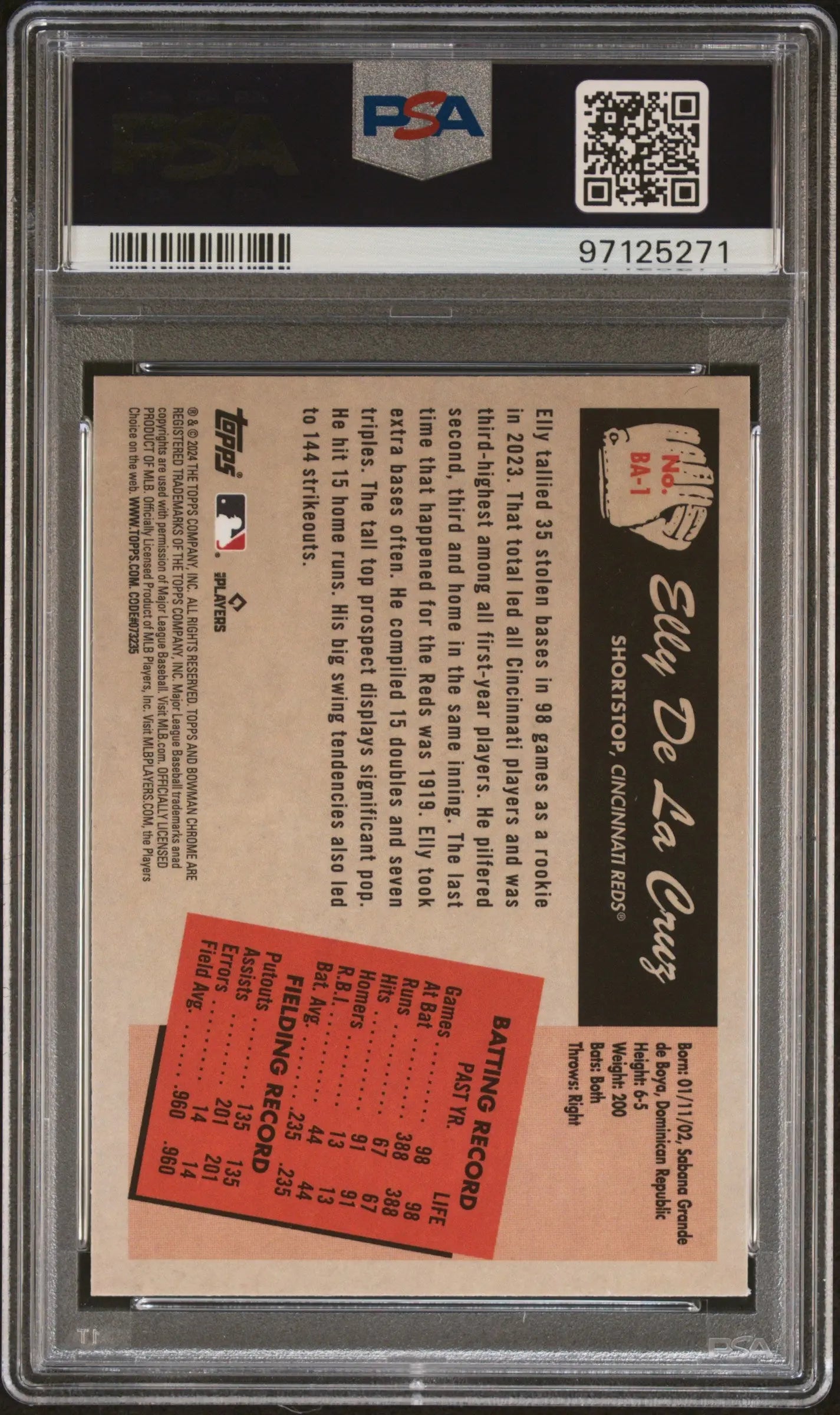 2024 Topps Bowman 1955 Bowman Anime Elly De La Cruz Rookie RC PSA 9 