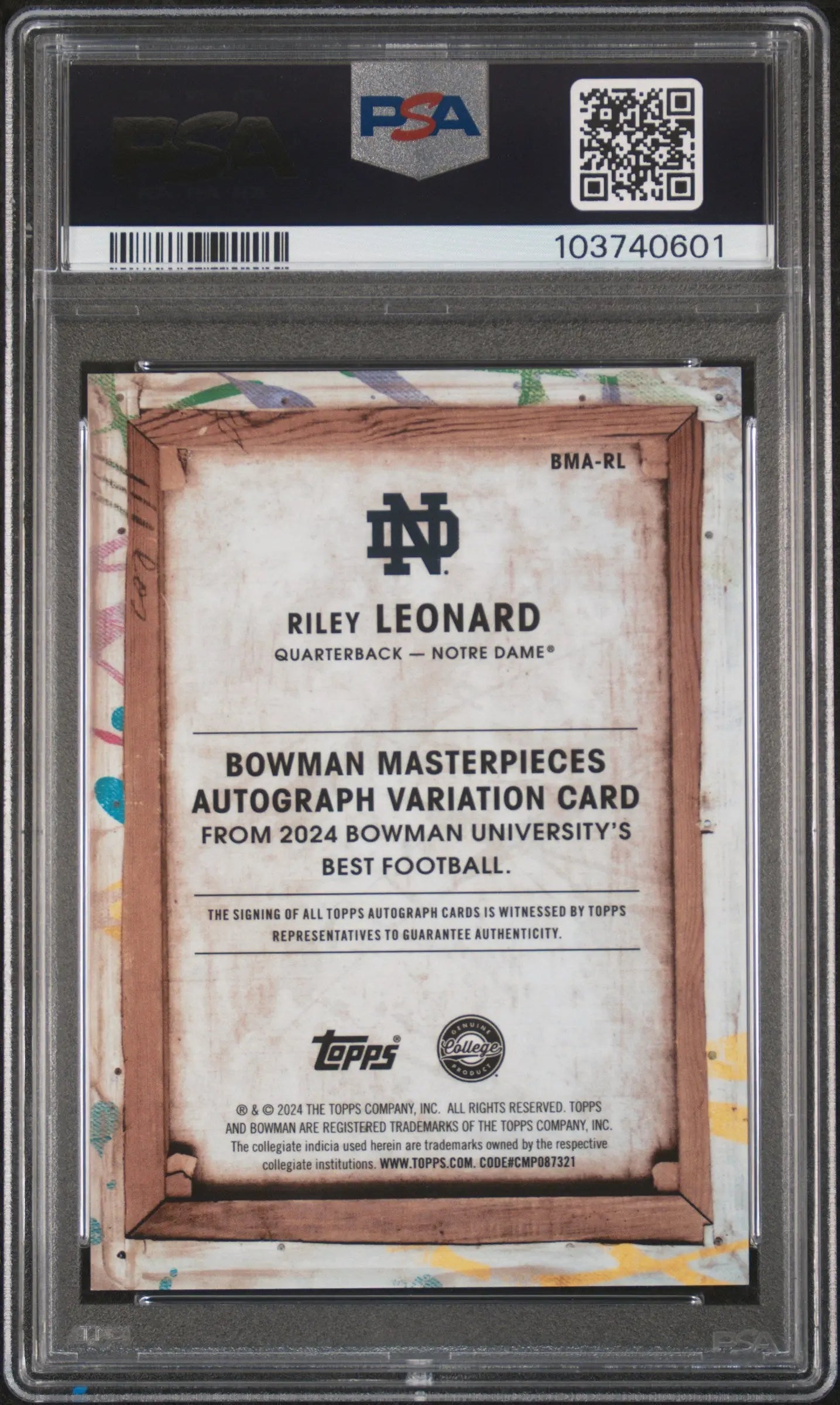 2024 Topps Bowman Best U Masterpieces Auto Riley Leonard BM Orange Geo/25 PSA 10 