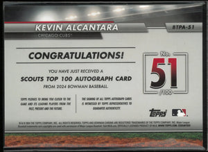 2024 Topps Bowman Scouts Top 100 Autograph Kevin Alcantara Auto  /50 