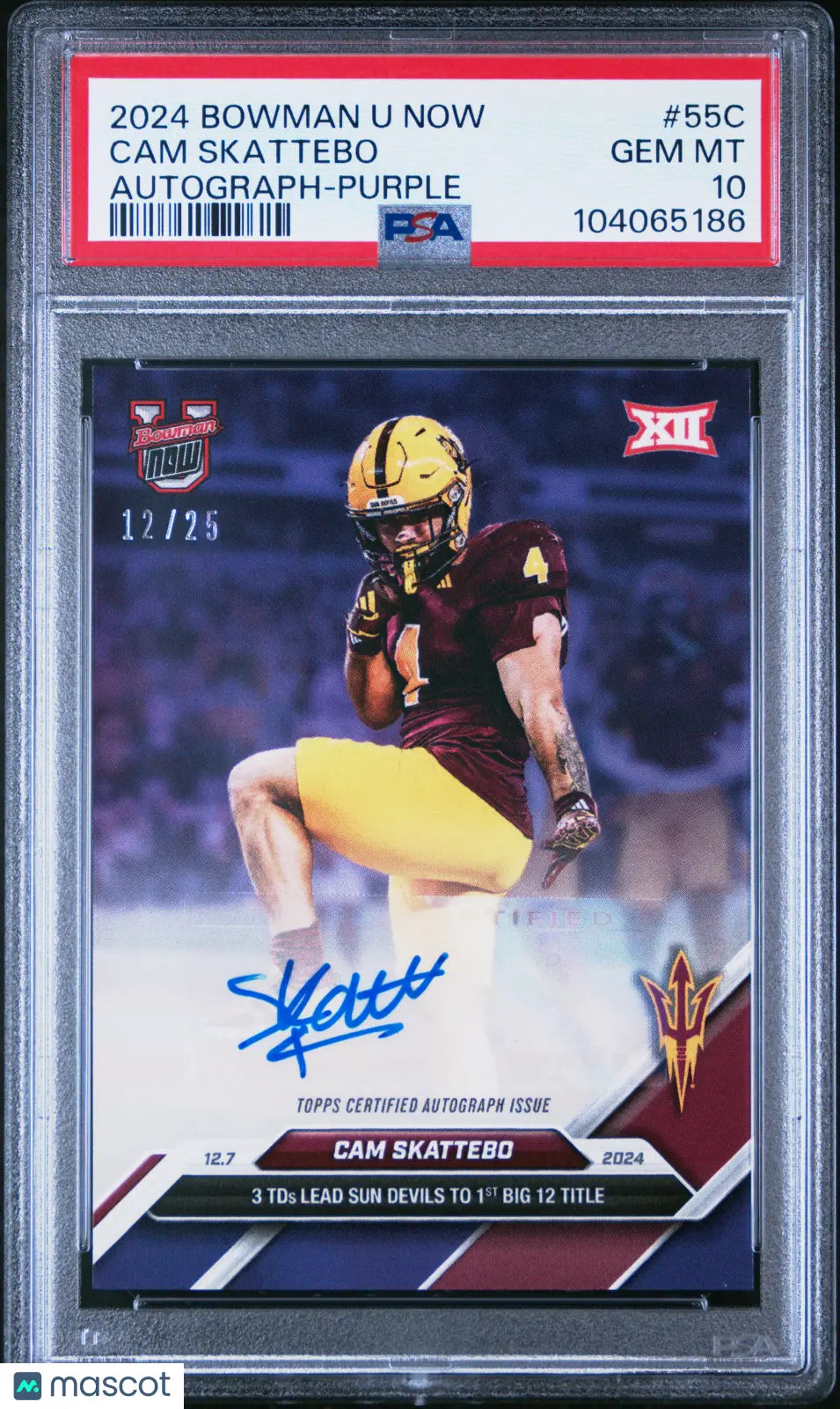 2024 Topps Bowman U Now Cam Skattebo Auto Autograph Purple /25 PSA 10 