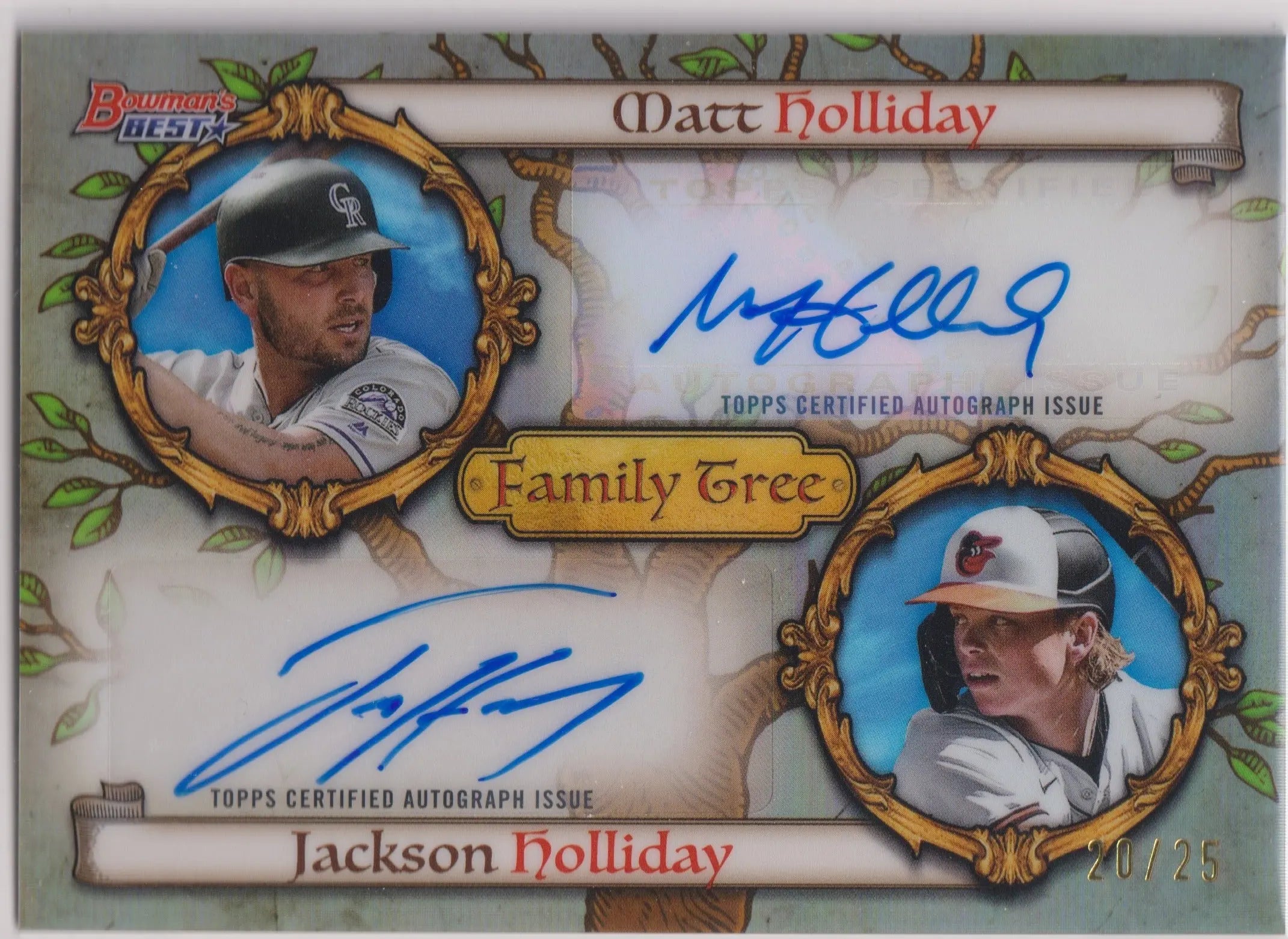 2024 Topps Bowmans Best Family Tree Autograph Matt Holliday/Jackson Holliday /25 
