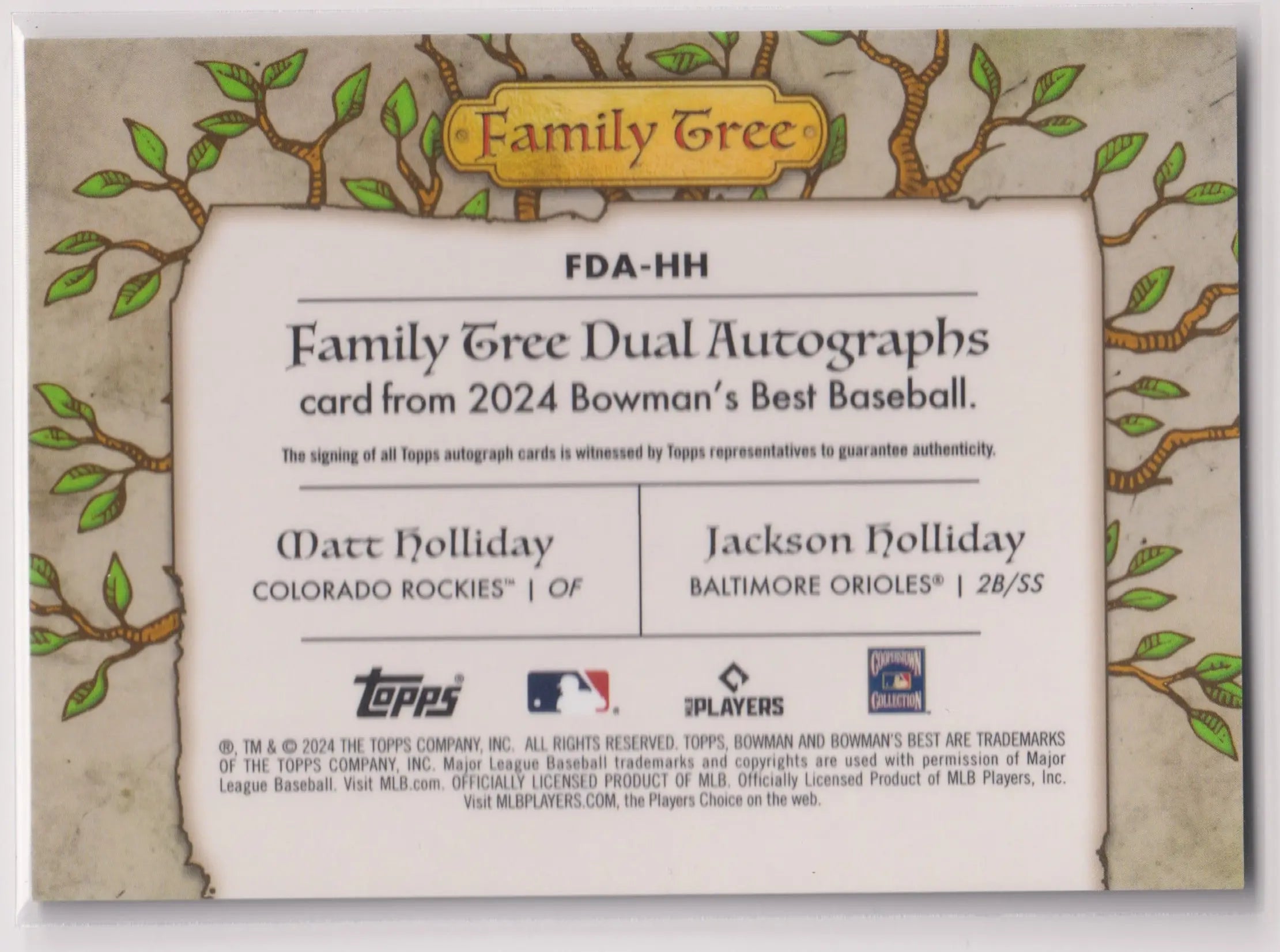 2024 Topps Bowmans Best Family Tree Autograph Matt Holliday/Jackson Holliday /25 