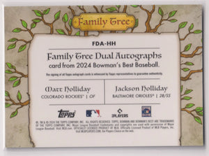 2024 Topps Bowmans Best Family Tree Autograph Matt Holliday/Jackson Holliday /25 