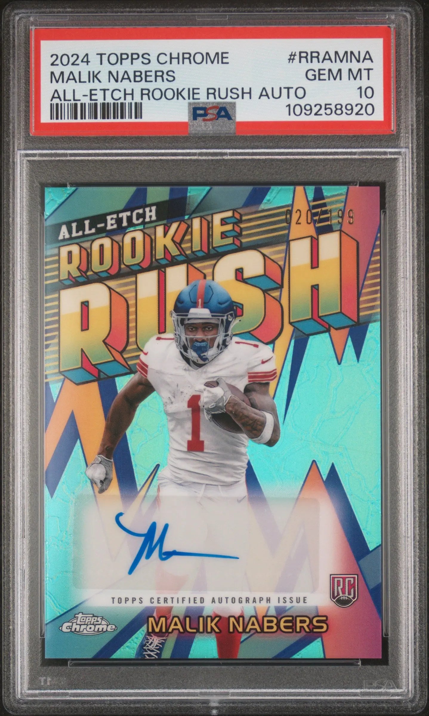 2024 Topps Chrome All-Etch Rookie Rush Autographs Malik Nabers Auto /199 PSA 10 