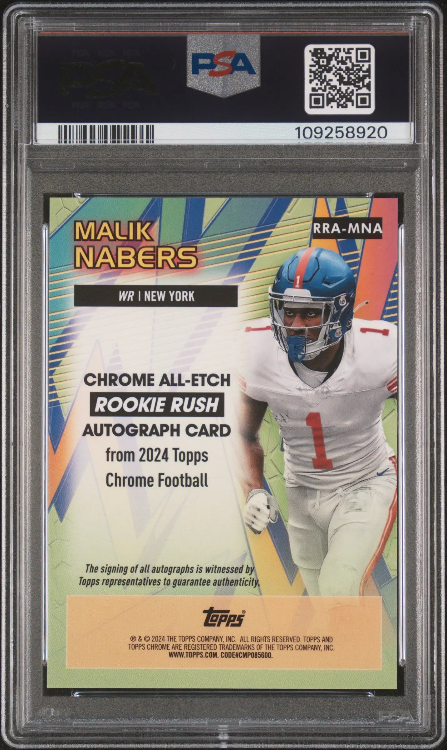 2024 Topps Chrome All-Etch Rookie Rush Autographs Malik Nabers Auto /199 PSA 10 