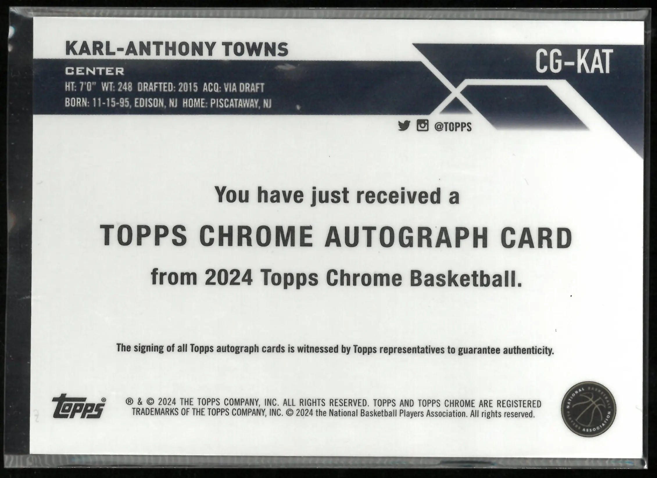 2024 Topps Chrome Autograph Karl-Anthony Towns /50 Gold 