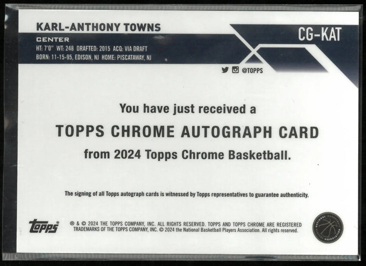 2024 Topps Chrome Autograph Karl-Anthony Towns /50 Gold 