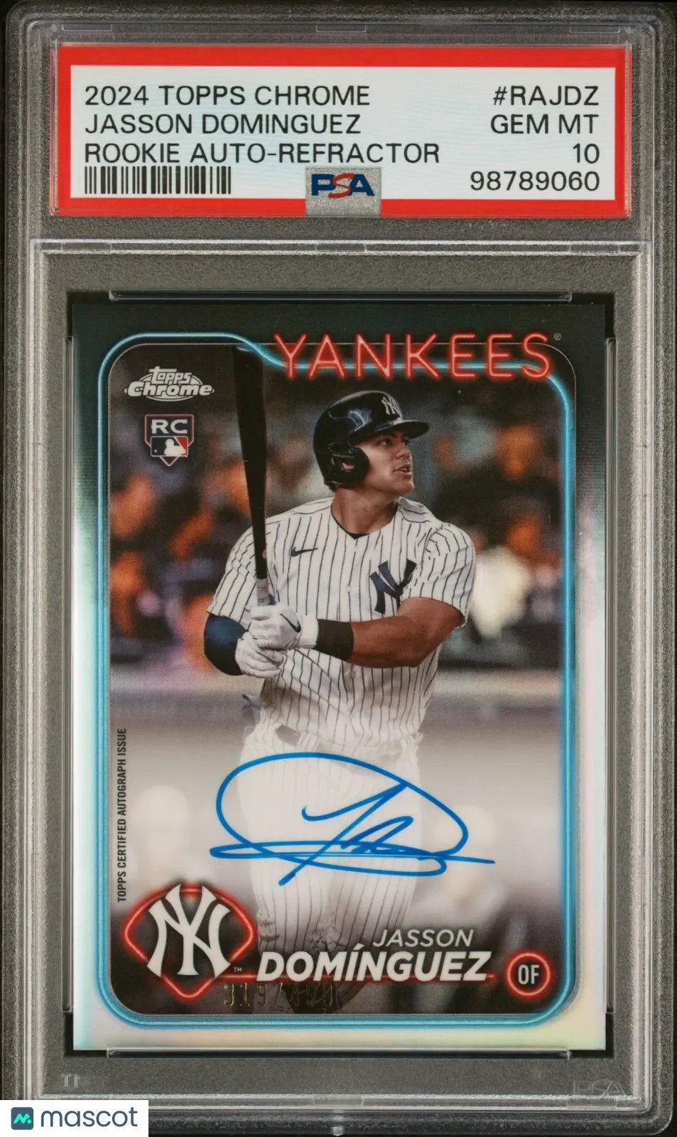 2024 Topps Chrome Baseball Rookie Auto Jasson Dominguez Refractor PSA 10 /499 