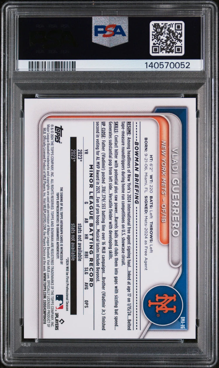 2024 Topps Chrome Bowman Prospect Autographs Vladi Guerrero Purple Ref/199 PSA 9 