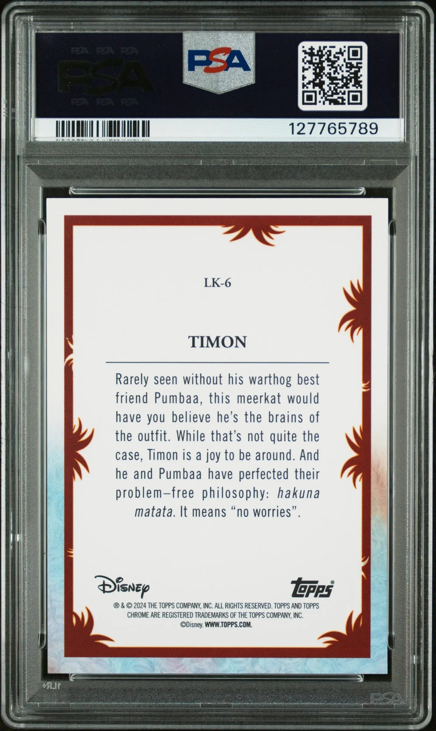 2024 Topps Chrome Disney Lion King 30th Anniversary Timon PSA 10 