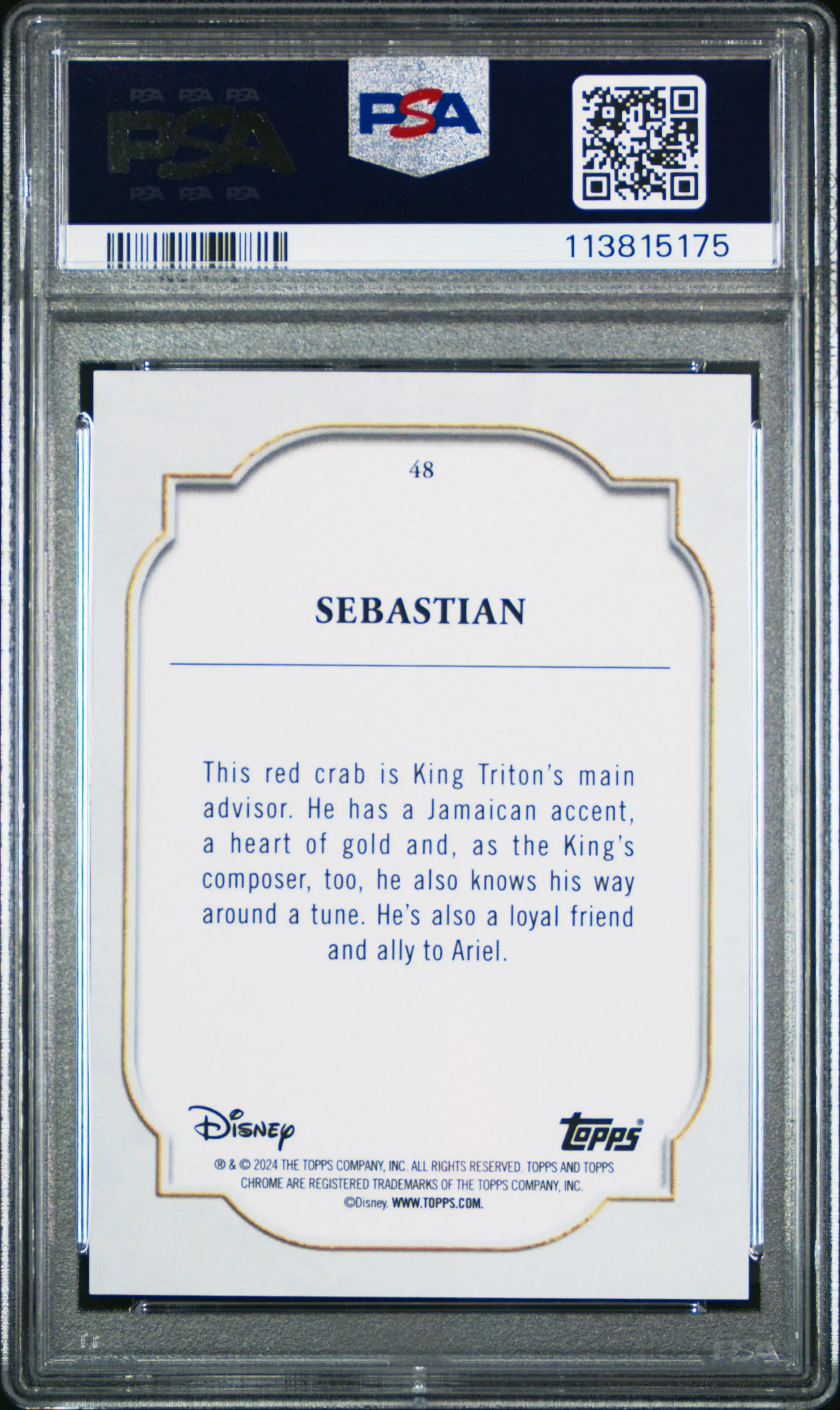 2024 Topps Chrome Disney Sapphire Edition Sebastian #48 PSA 10 