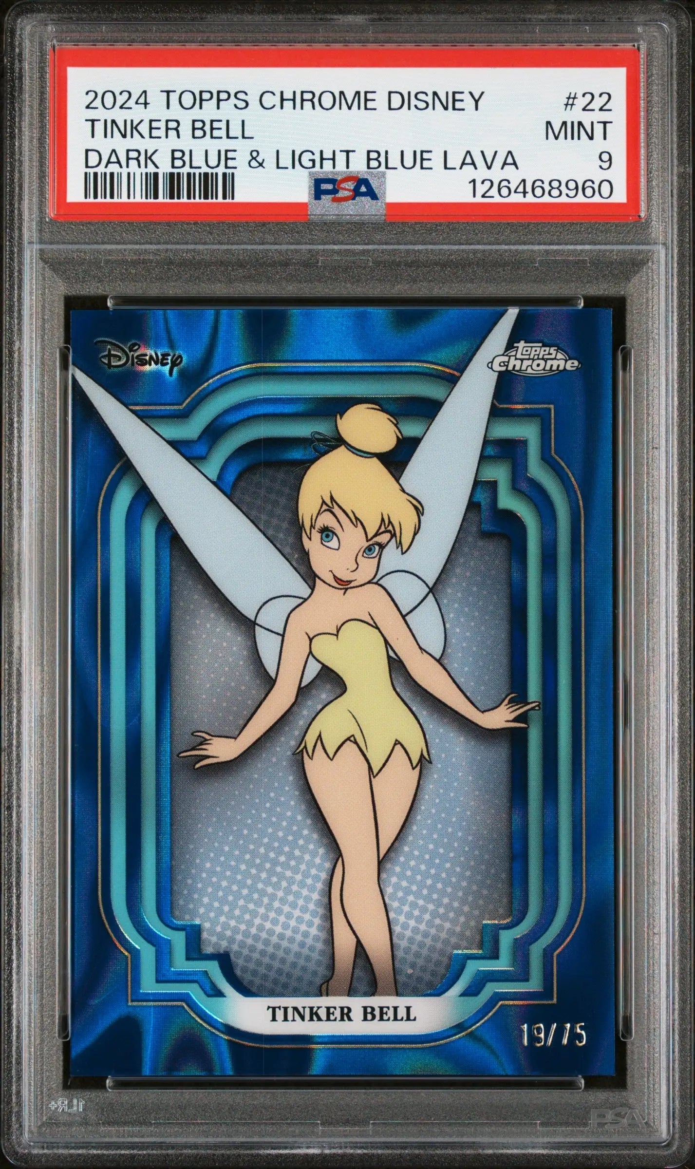 2024 Topps Chrome Disney Tinker Bell Dark Light Blue Lava PSA 9 /75 #22 