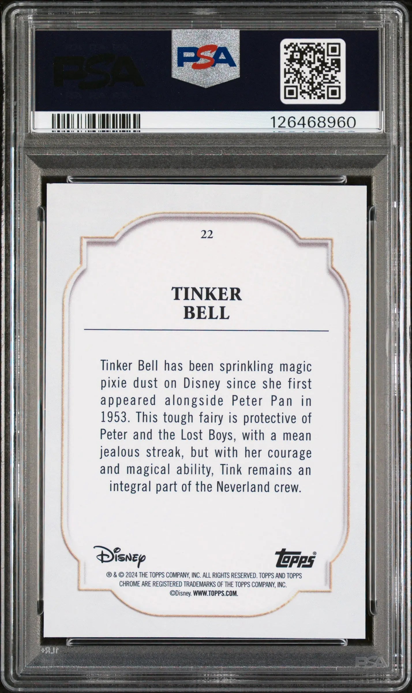 2024 Topps Chrome Disney Tinker Bell Dark Light Blue Lava PSA 9 /75 #22 