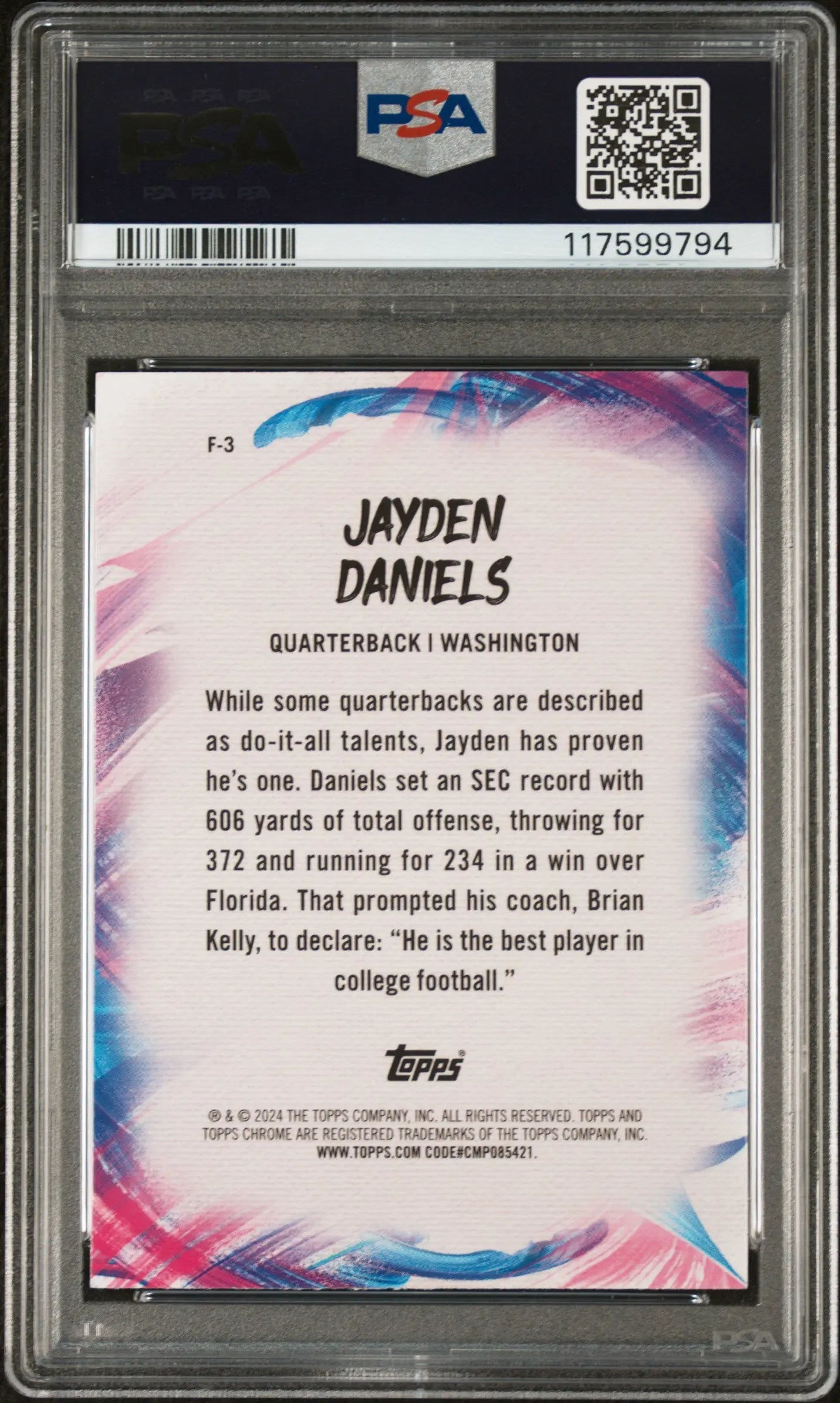 2024 Topps Chrome Football Finesse Jayden Daniels RC Pink Refractor PSA 10 