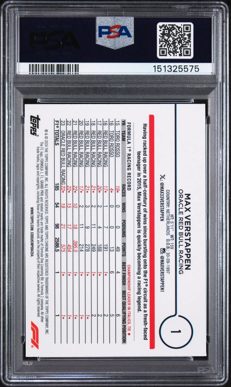 2024 Topps Chrome Formula 1 Max Verstappen Gold Checker Flag Refractor /50 PSA 9 
