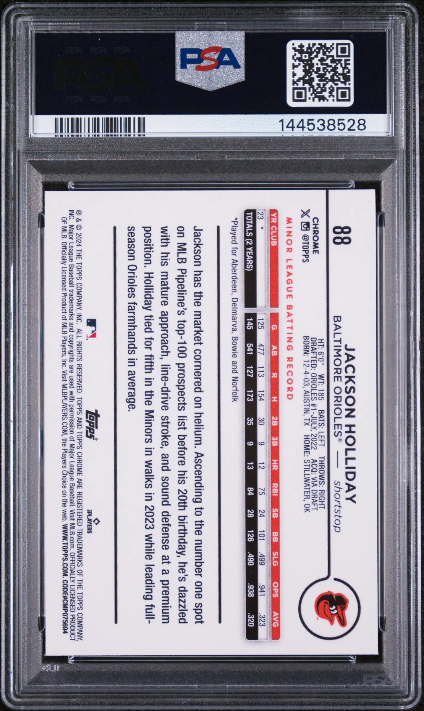 2024 Topps Chrome Jackson Holliday RC Rookie Gold Refractor /50 PSA 10 