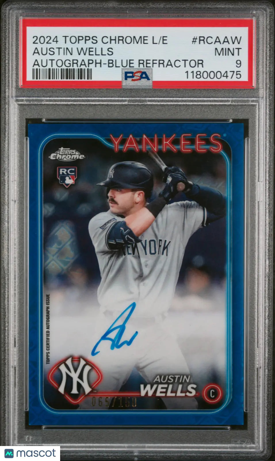 2024 Topps Chrome Logofractor Edition Blue Auto Austin Wells RC PSA 9 /150 