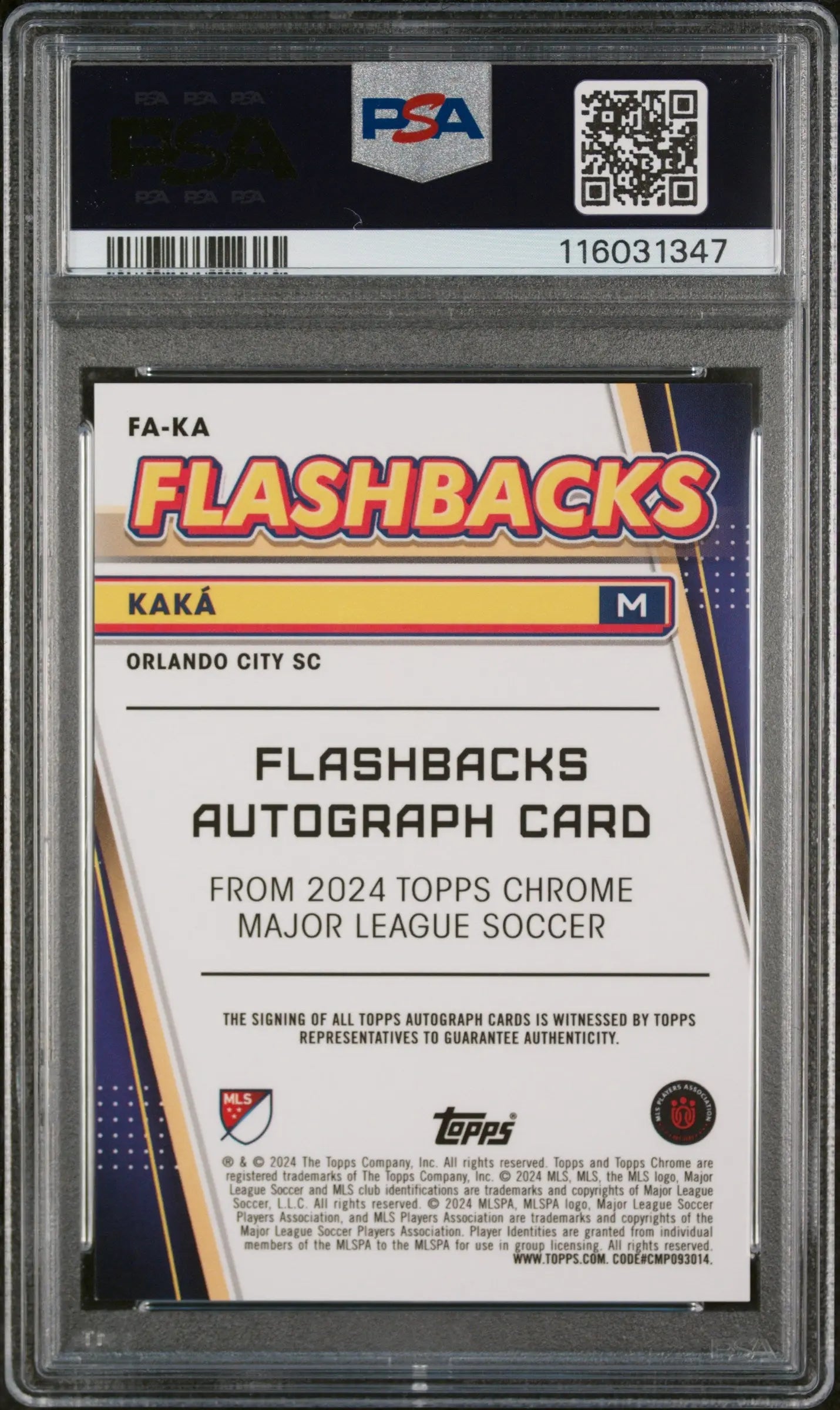 2024 Topps Chrome MLS MLS Flashbacks Autographs Kaka #FAKA BLK Ref 05/10 PSA 9 
