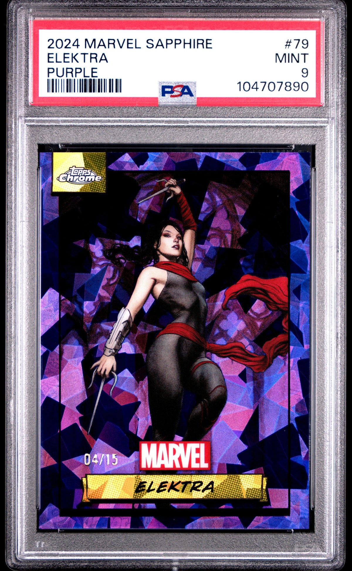 2024 Topps Chrome Marvel Sapphire Edition Elektra Purple /15 PSA 9 