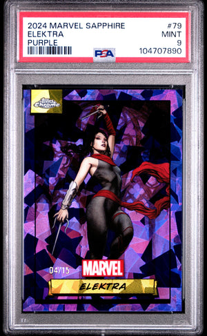 2024 Topps Chrome Marvel Sapphire Edition Elektra Purple /15 PSA 9 