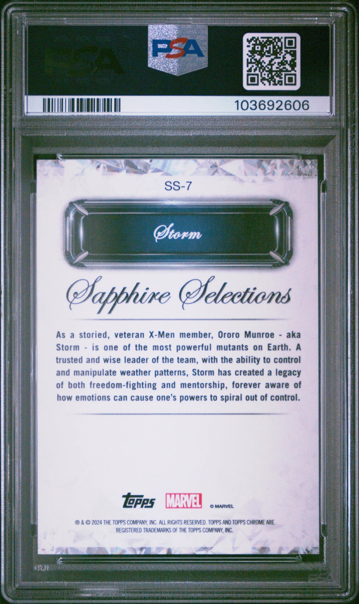 2024 Topps Chrome Marvel Sapphire Edition Sapphire Selections Storm PSA 10 