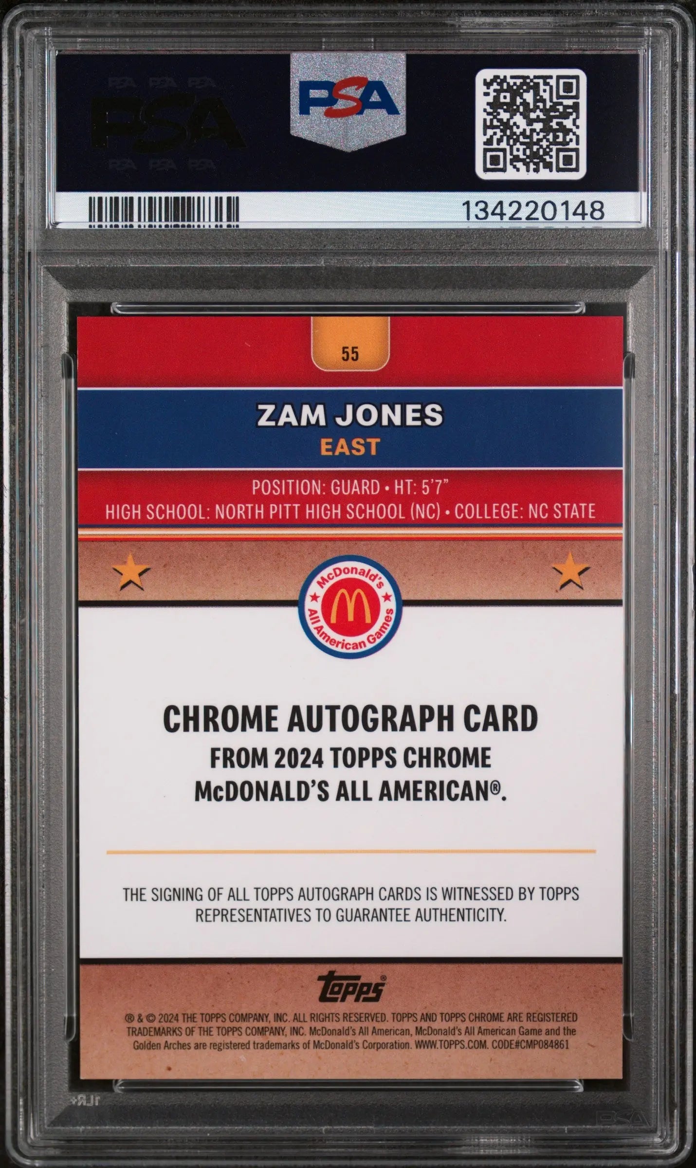 2024 Topps Chrome Mcdonalds All American Zam Jones Auto Gold Refractor/50 PSA 10 