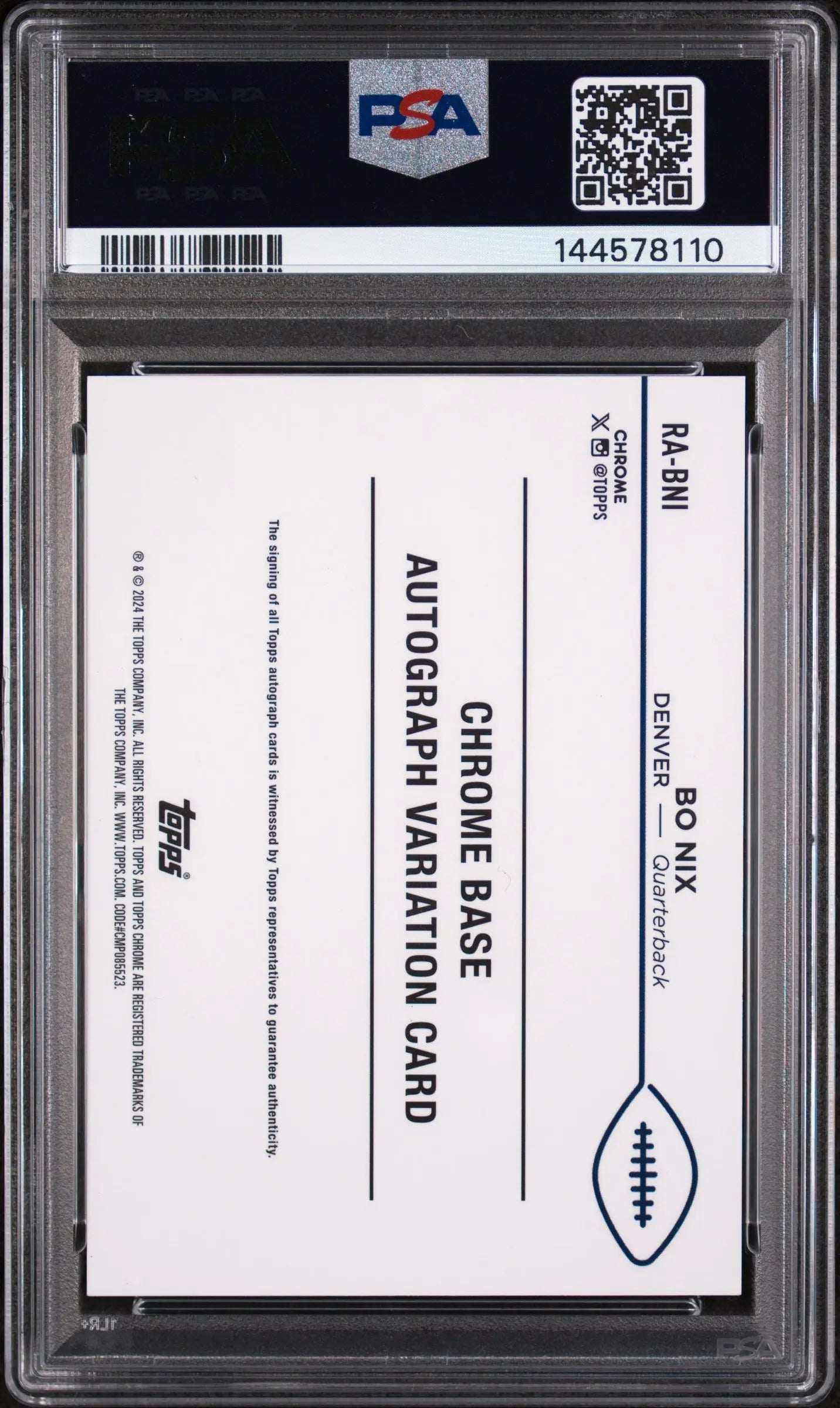 2024 Topps Chrome Rookie Autographs Variations Bo Nix Auto RC PSA 9 