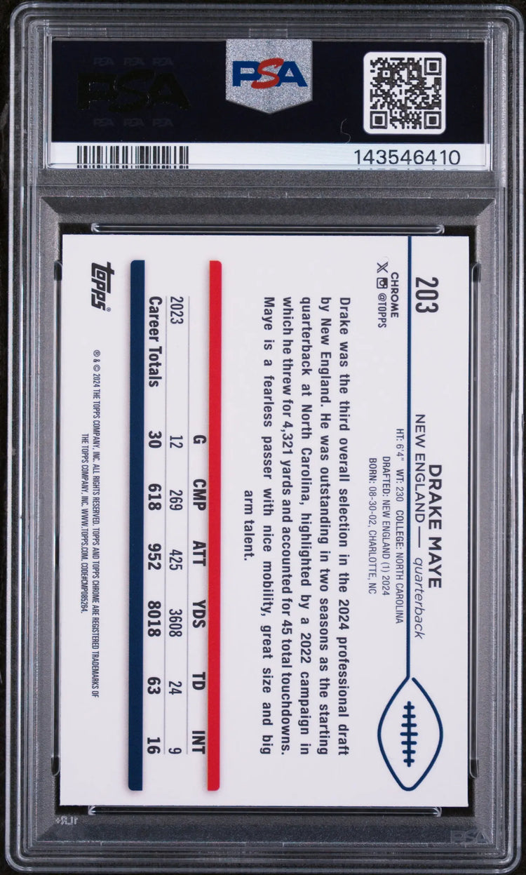 2024 Topps Chrome Rookie Drake Maye RC PSA 9 