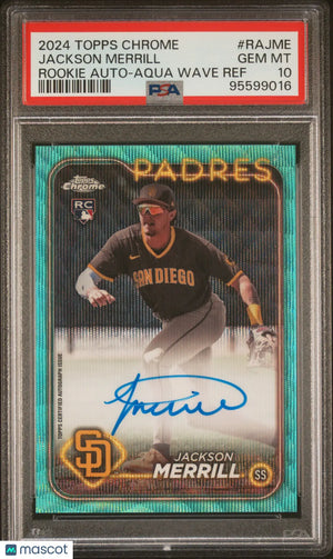 2024 Topps Chrome Rookie RC Jackson Merrill Auto Aqua Wave RC /199 PSA 10 
